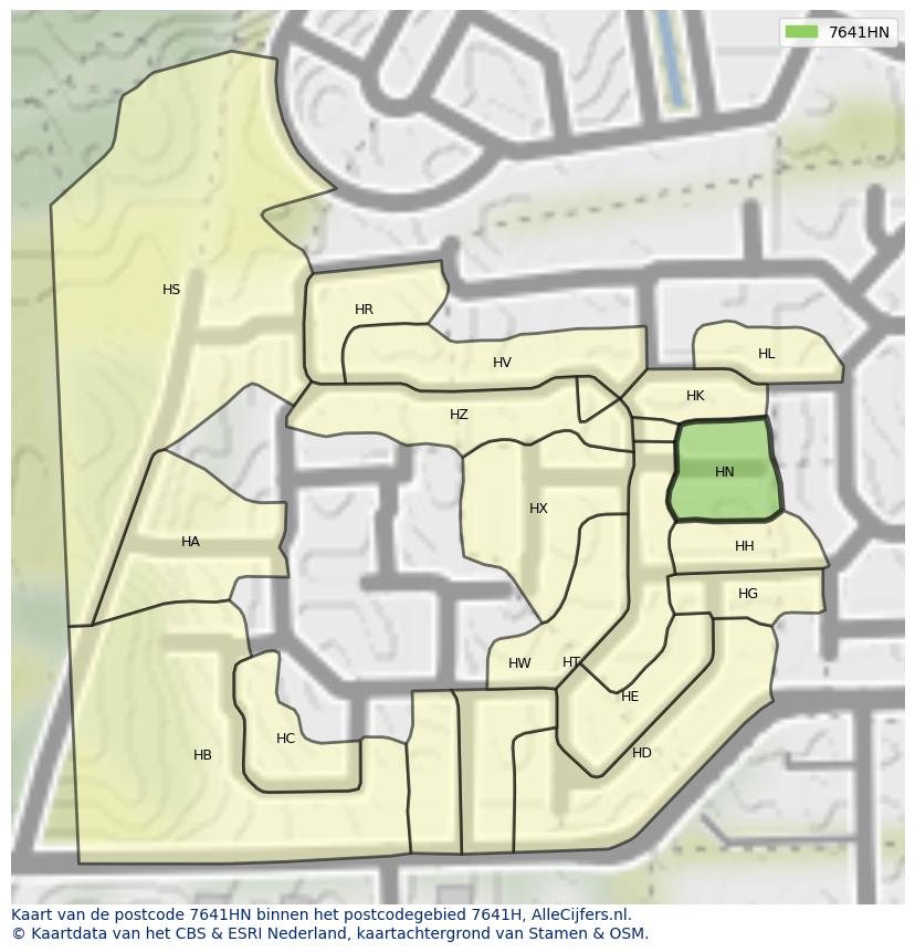 Afbeelding van het postcodegebied 7641 HN op de kaart.