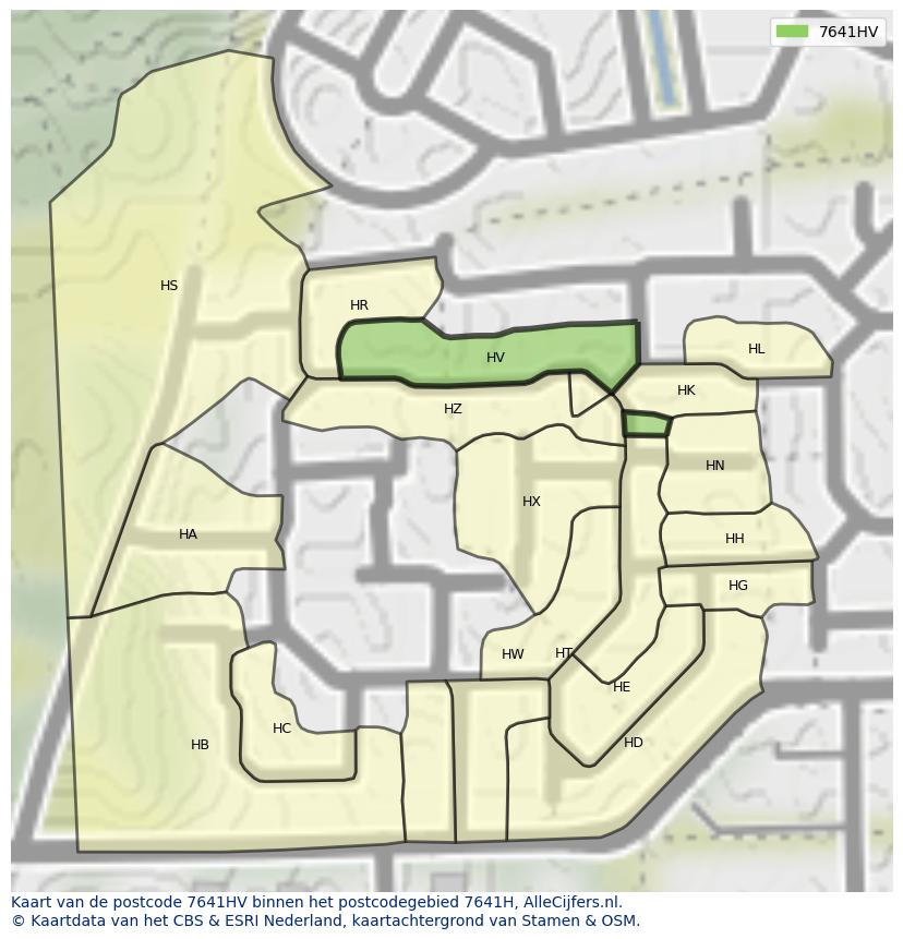 Afbeelding van het postcodegebied 7641 HV op de kaart.