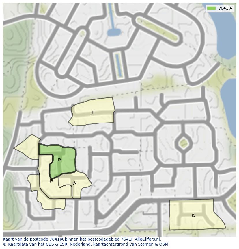Afbeelding van het postcodegebied 7641 JA op de kaart.