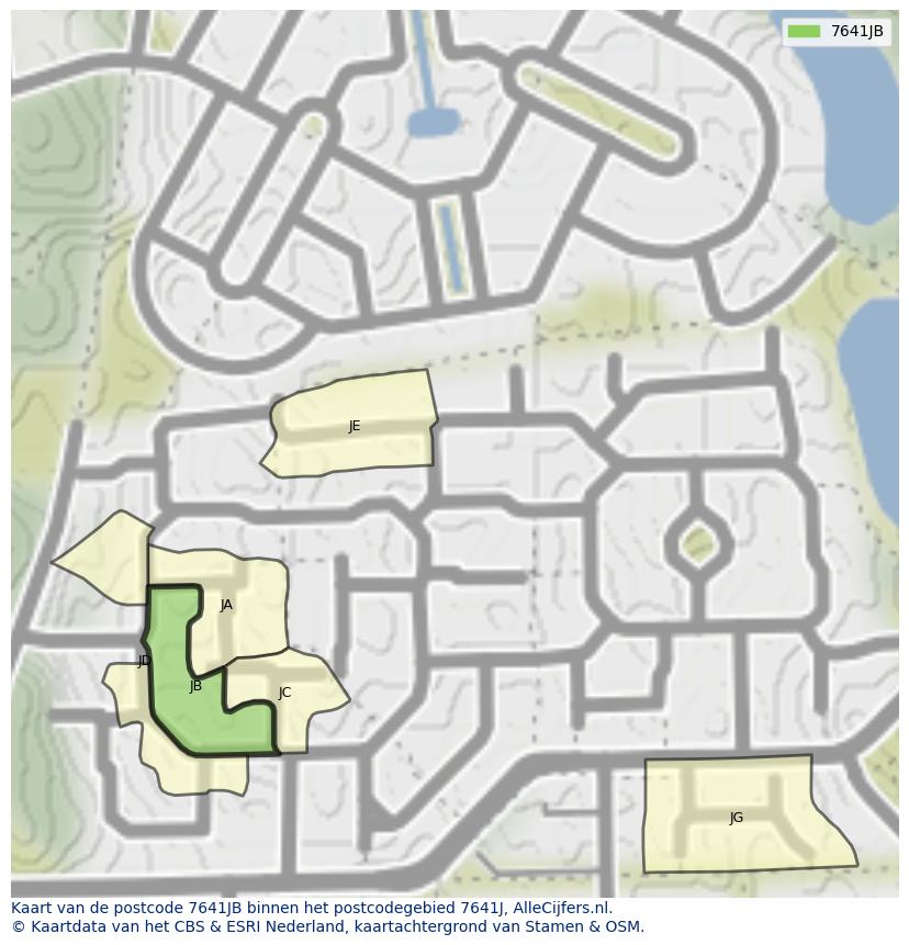 Afbeelding van het postcodegebied 7641 JB op de kaart.