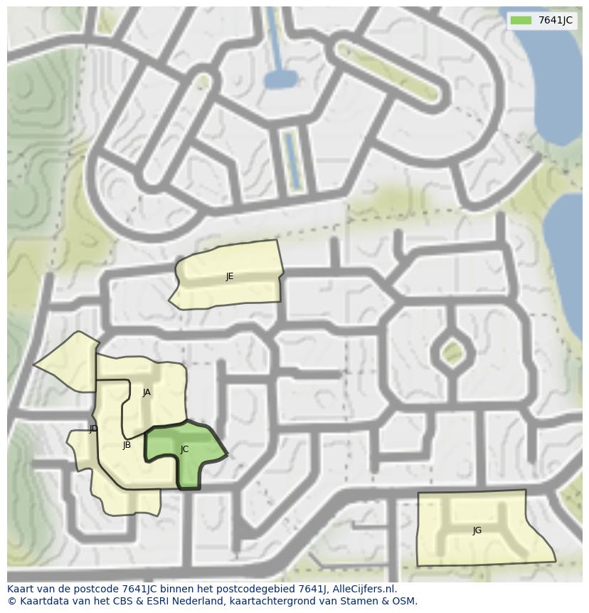 Afbeelding van het postcodegebied 7641 JC op de kaart.