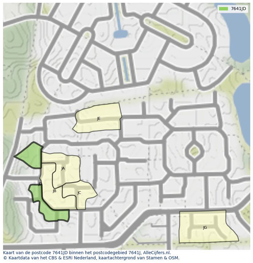 Afbeelding van het postcodegebied 7641 JD op de kaart.