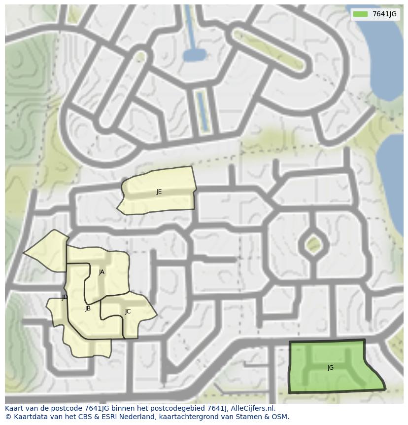 Afbeelding van het postcodegebied 7641 JG op de kaart.