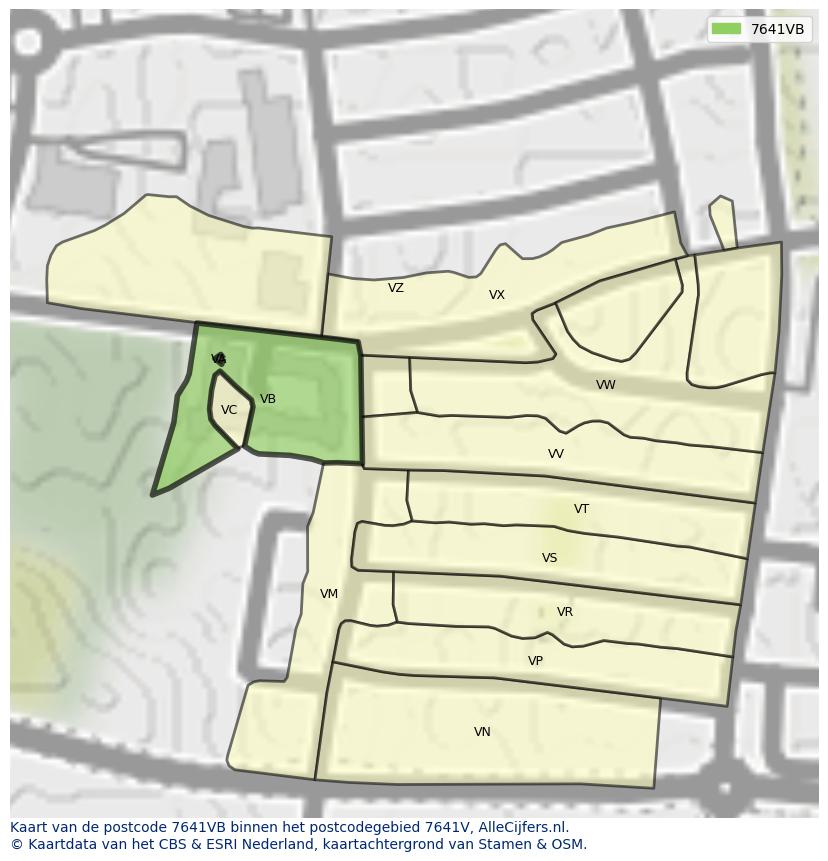 Afbeelding van het postcodegebied 7641 VB op de kaart.