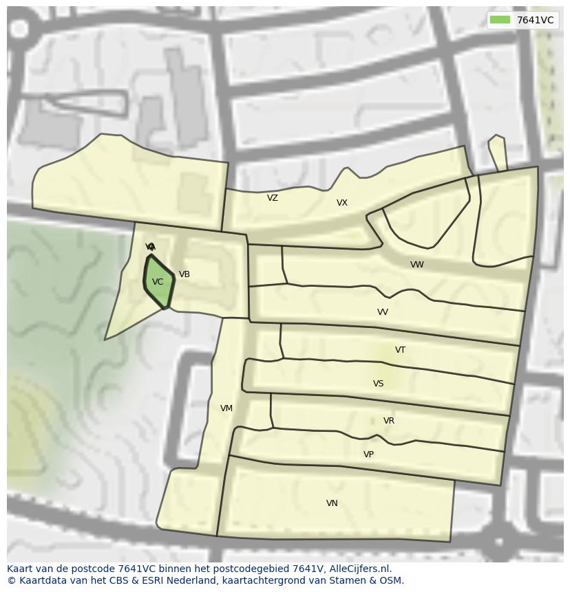 Afbeelding van het postcodegebied 7641 VC op de kaart.