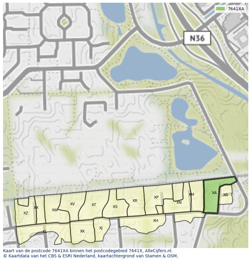 Afbeelding van het postcodegebied 7641 XA op de kaart.