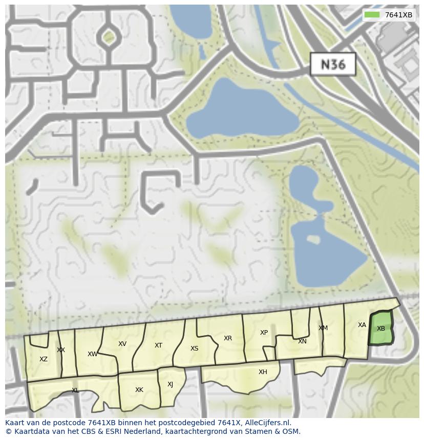Afbeelding van het postcodegebied 7641 XB op de kaart.
