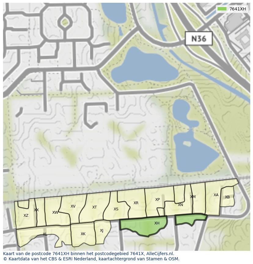 Afbeelding van het postcodegebied 7641 XH op de kaart.