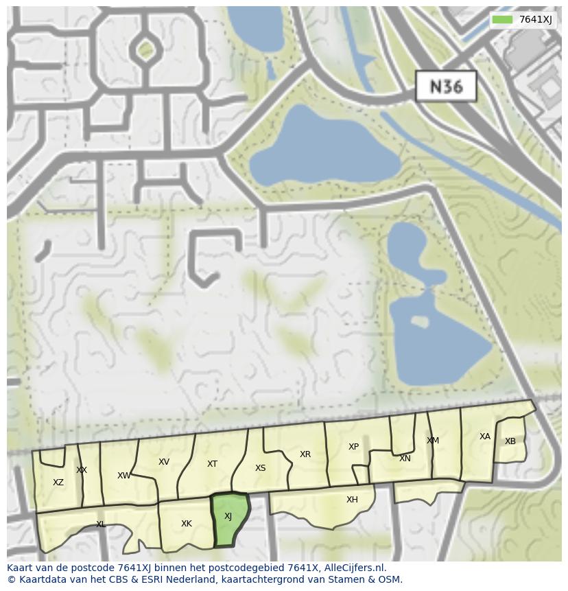Afbeelding van het postcodegebied 7641 XJ op de kaart.