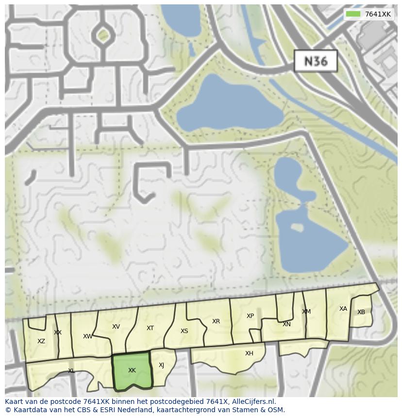 Afbeelding van het postcodegebied 7641 XK op de kaart.
