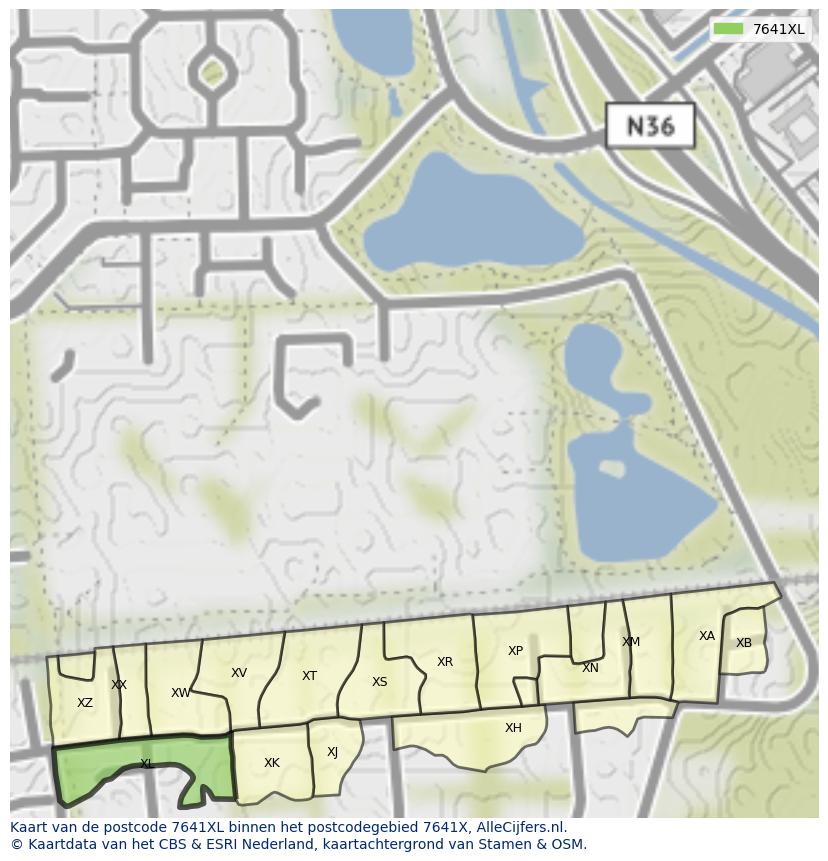 Afbeelding van het postcodegebied 7641 XL op de kaart.
