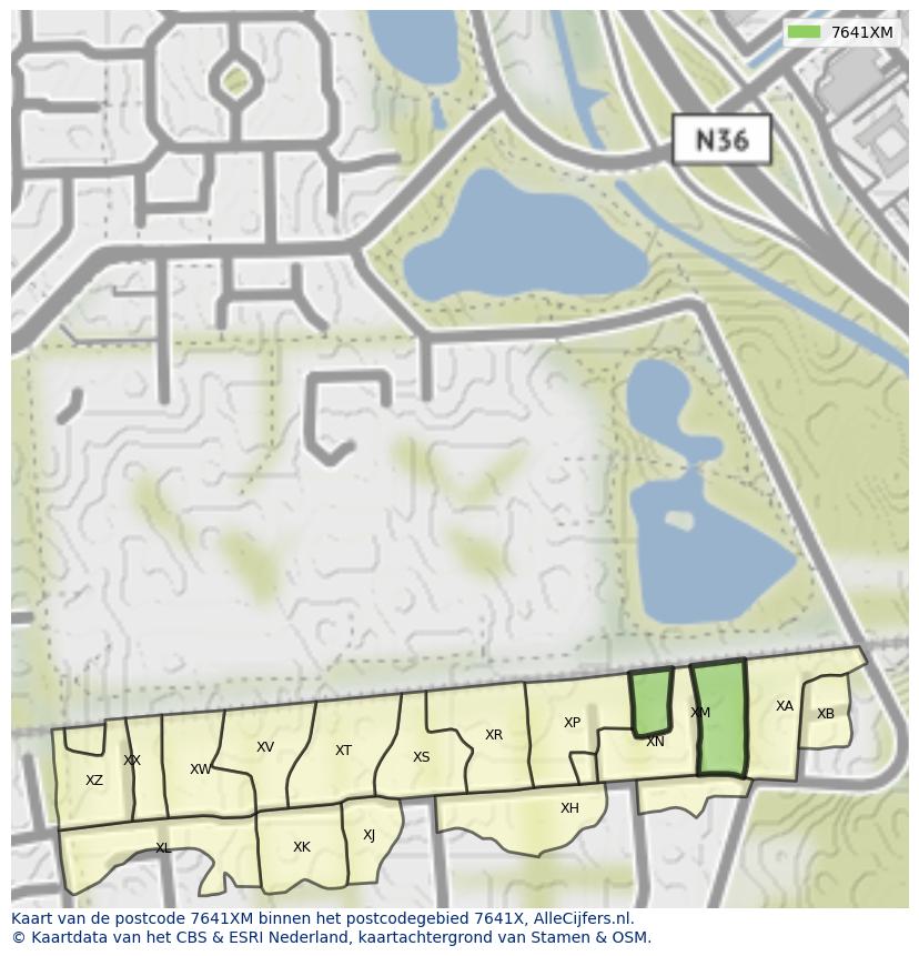Afbeelding van het postcodegebied 7641 XM op de kaart.