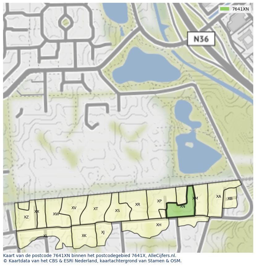 Afbeelding van het postcodegebied 7641 XN op de kaart.