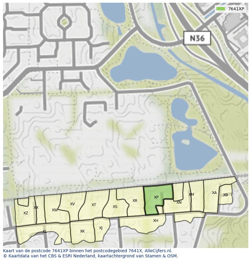 Afbeelding van het postcodegebied 7641 XP op de kaart.