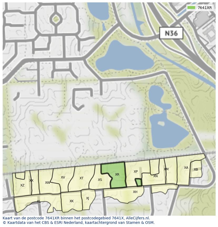 Afbeelding van het postcodegebied 7641 XR op de kaart.