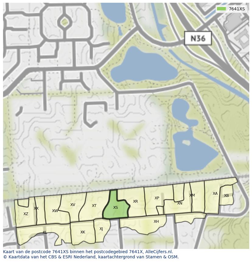 Afbeelding van het postcodegebied 7641 XS op de kaart.