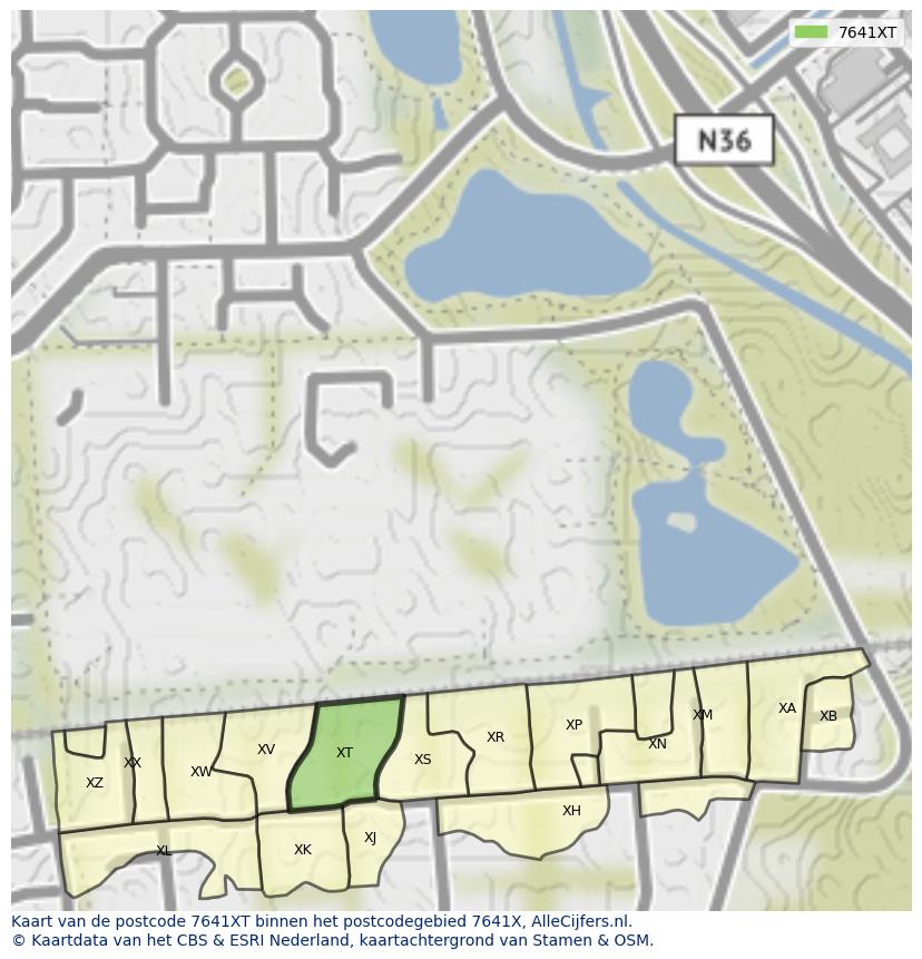 Afbeelding van het postcodegebied 7641 XT op de kaart.