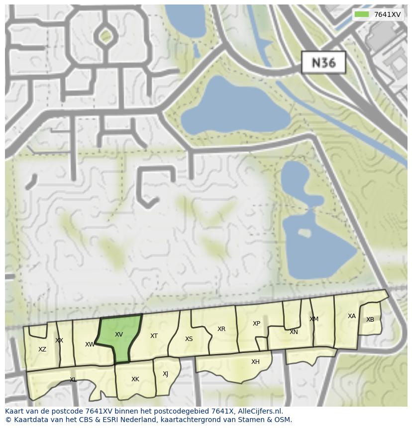 Afbeelding van het postcodegebied 7641 XV op de kaart.