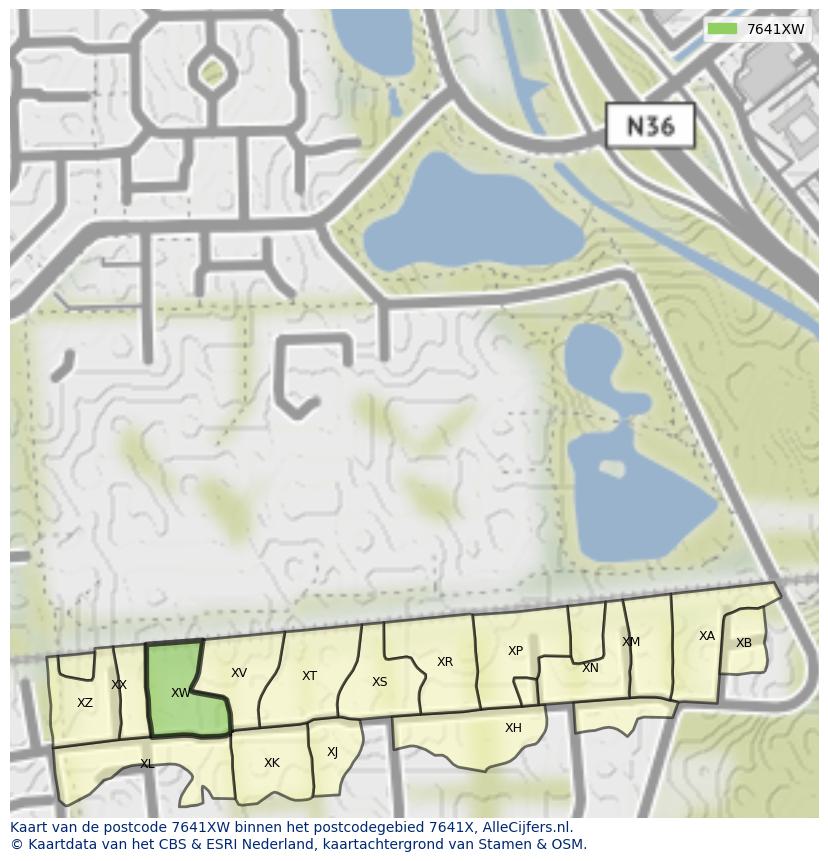 Afbeelding van het postcodegebied 7641 XW op de kaart.