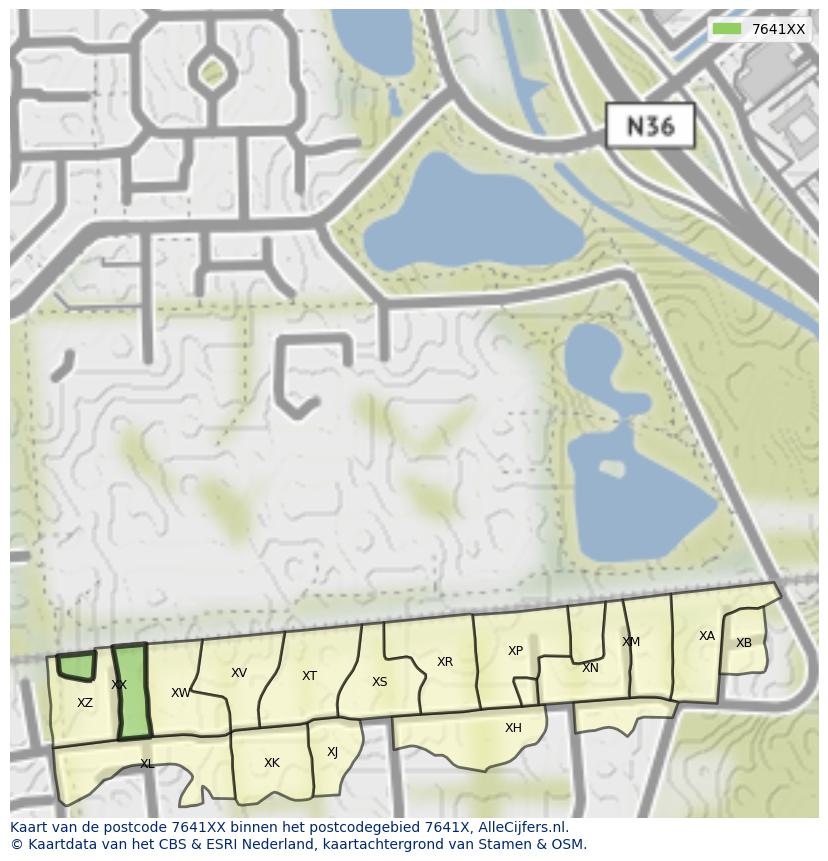 Afbeelding van het postcodegebied 7641 XX op de kaart.