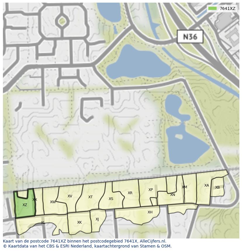 Afbeelding van het postcodegebied 7641 XZ op de kaart.