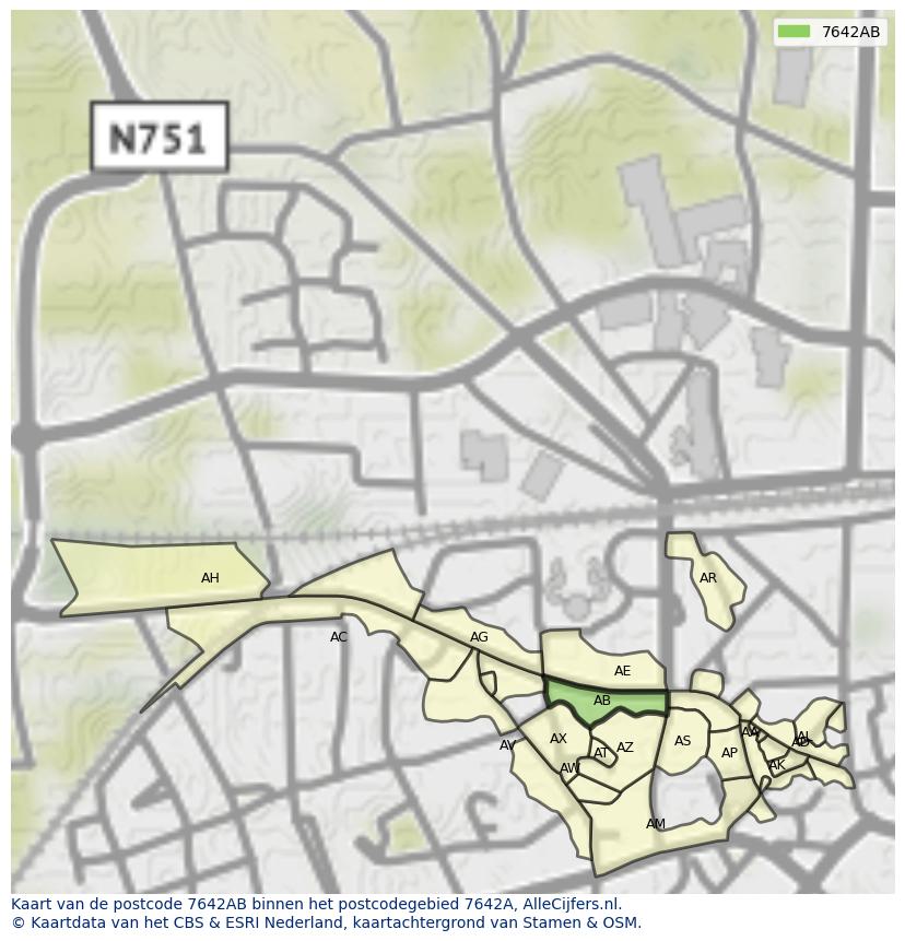 Afbeelding van het postcodegebied 7642 AB op de kaart.