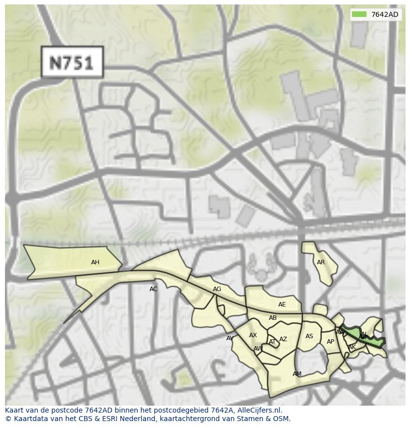 Afbeelding van het postcodegebied 7642 AD op de kaart.