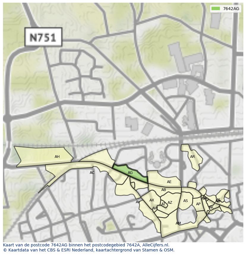 Afbeelding van het postcodegebied 7642 AG op de kaart.