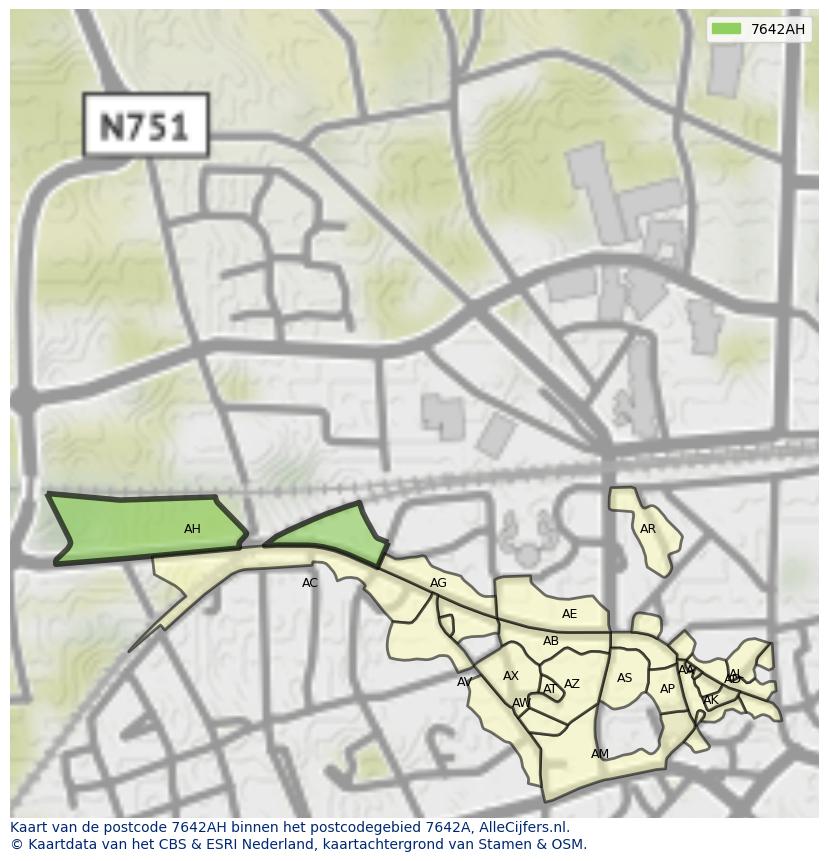 Afbeelding van het postcodegebied 7642 AH op de kaart.
