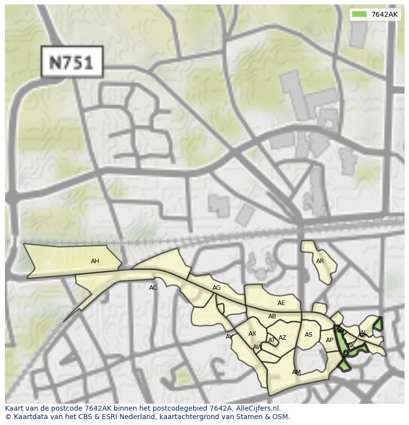 Afbeelding van het postcodegebied 7642 AK op de kaart.