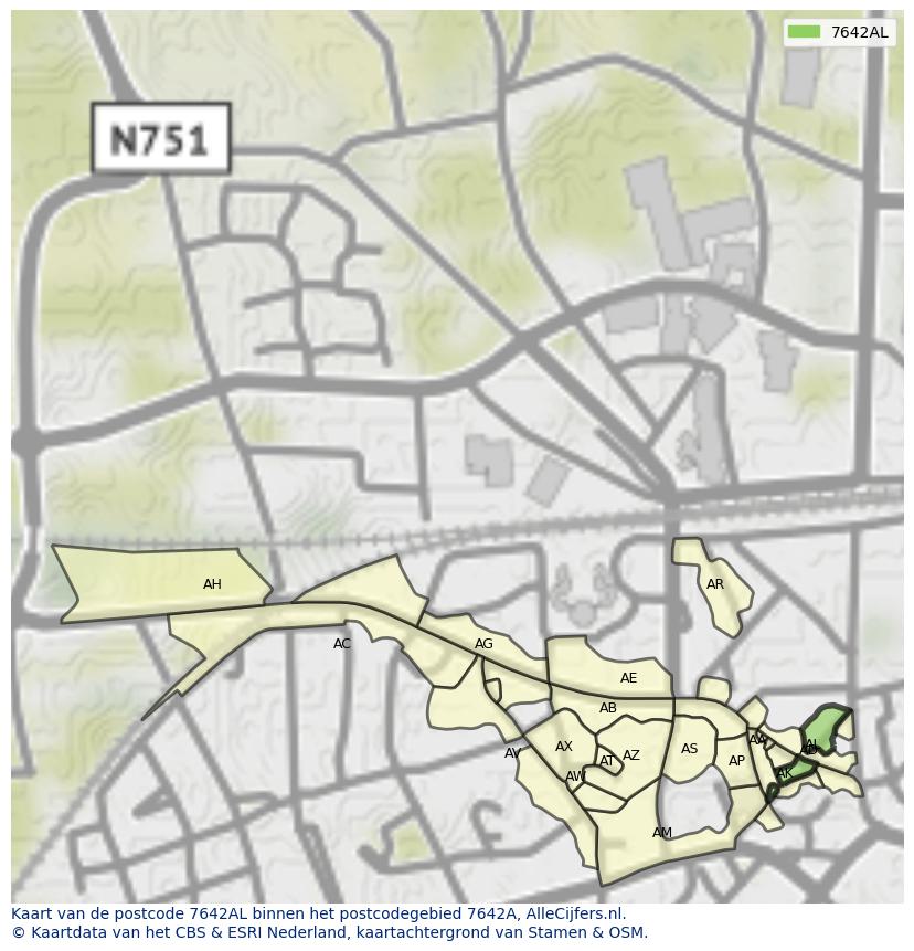 Afbeelding van het postcodegebied 7642 AL op de kaart.
