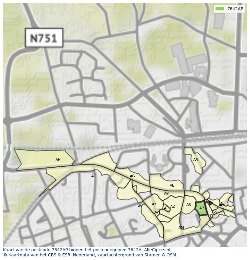 Afbeelding van het postcodegebied 7642 AP op de kaart.