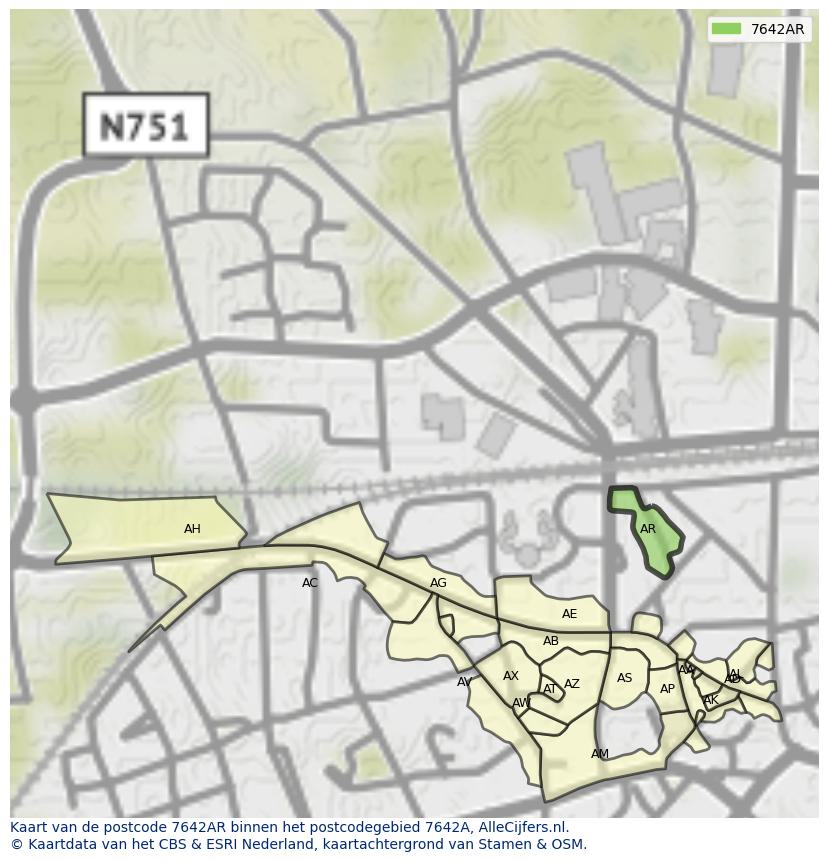 Afbeelding van het postcodegebied 7642 AR op de kaart.