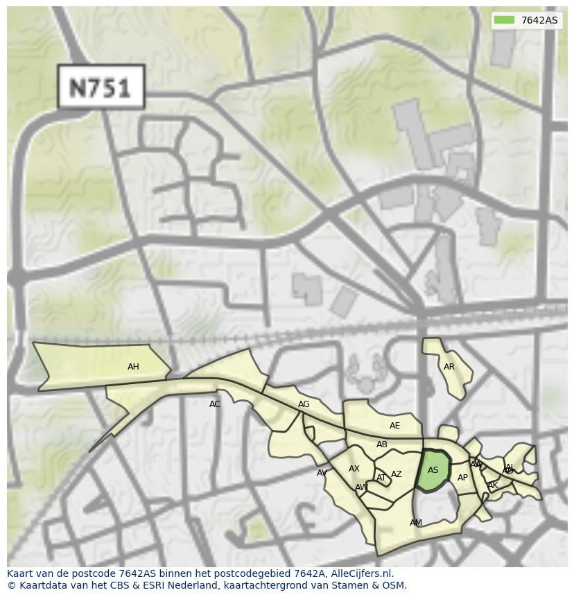 Afbeelding van het postcodegebied 7642 AS op de kaart.