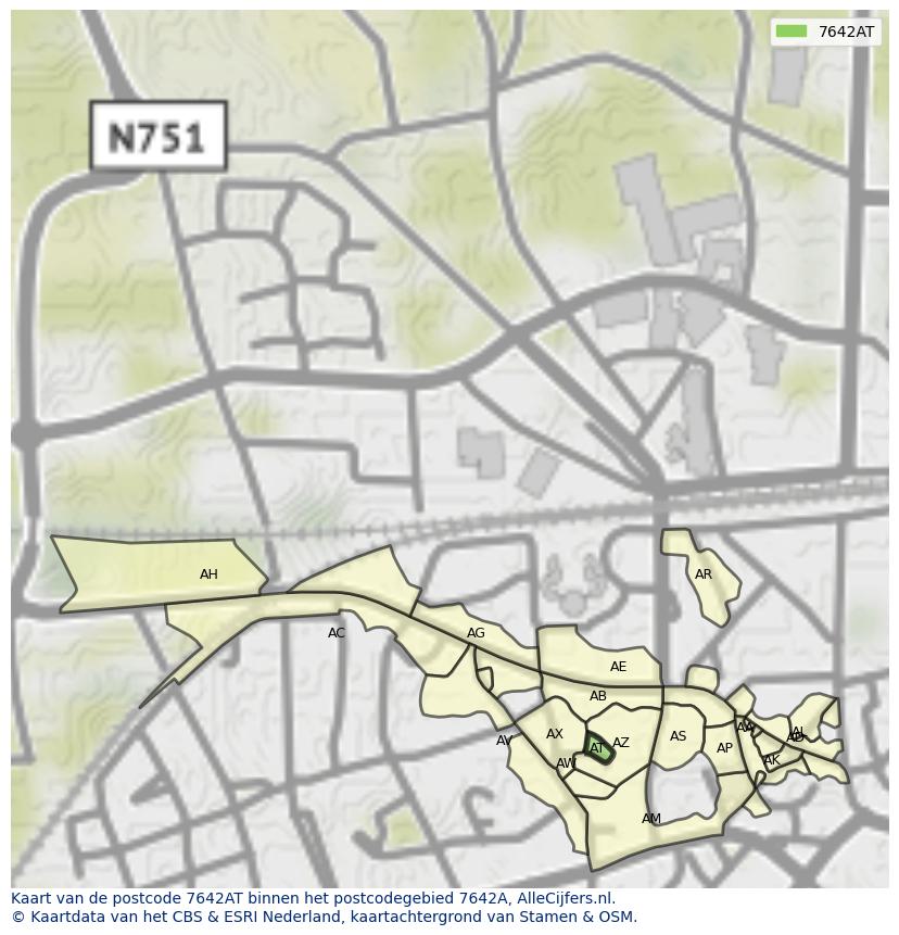Afbeelding van het postcodegebied 7642 AT op de kaart.