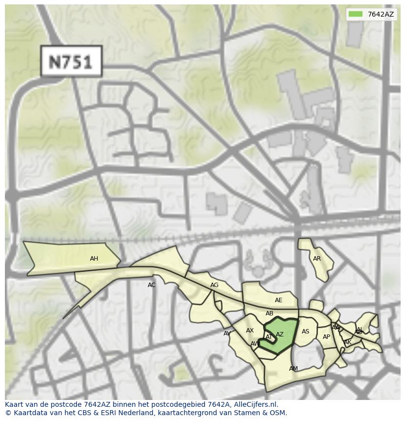Afbeelding van het postcodegebied 7642 AZ op de kaart.