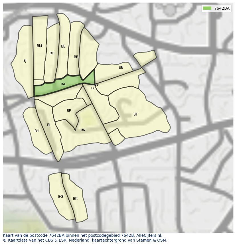 Afbeelding van het postcodegebied 7642 BA op de kaart.
