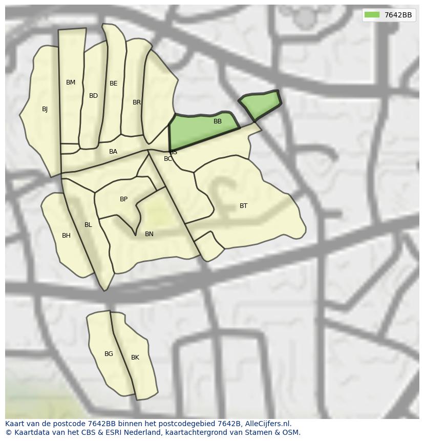 Afbeelding van het postcodegebied 7642 BB op de kaart.