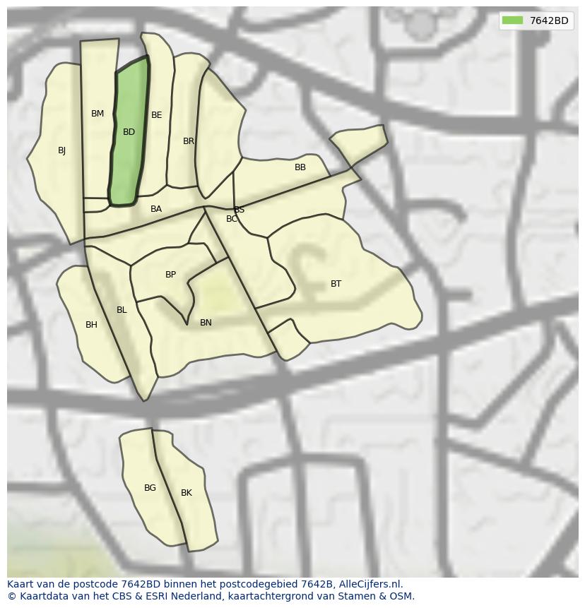 Afbeelding van het postcodegebied 7642 BD op de kaart.