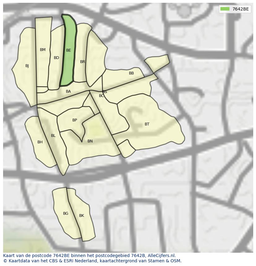 Afbeelding van het postcodegebied 7642 BE op de kaart.