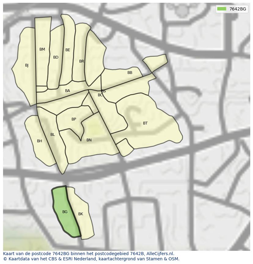 Afbeelding van het postcodegebied 7642 BG op de kaart.