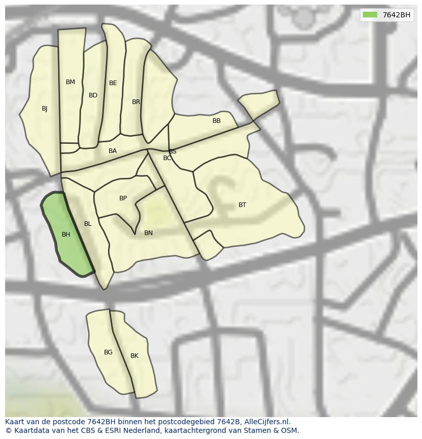 Afbeelding van het postcodegebied 7642 BH op de kaart.