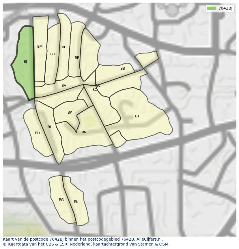 Afbeelding van het postcodegebied 7642 BJ op de kaart.