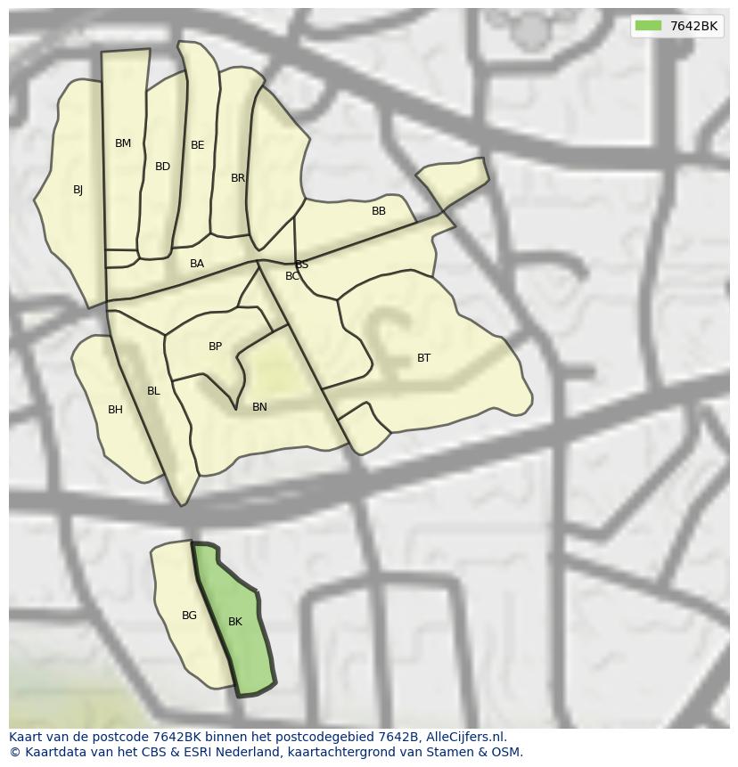 Afbeelding van het postcodegebied 7642 BK op de kaart.