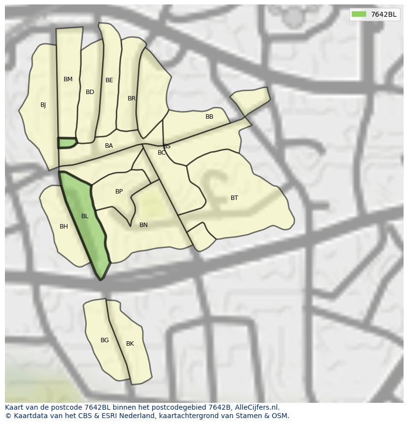 Afbeelding van het postcodegebied 7642 BL op de kaart.