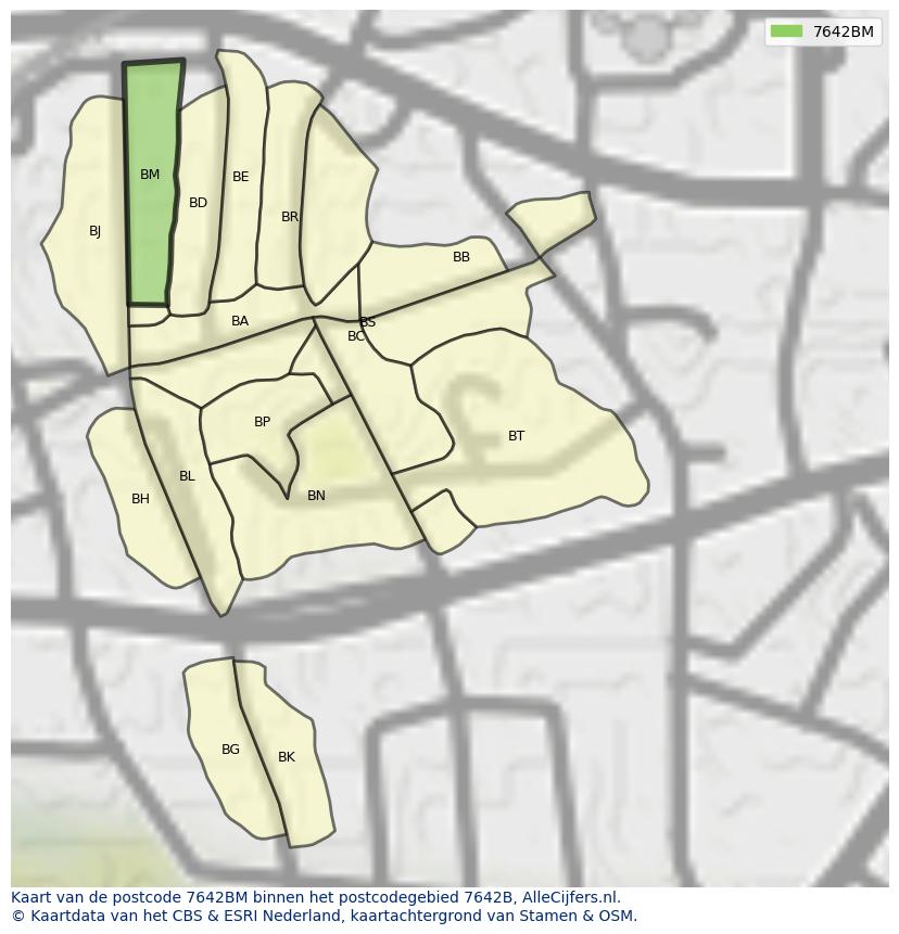 Afbeelding van het postcodegebied 7642 BM op de kaart.