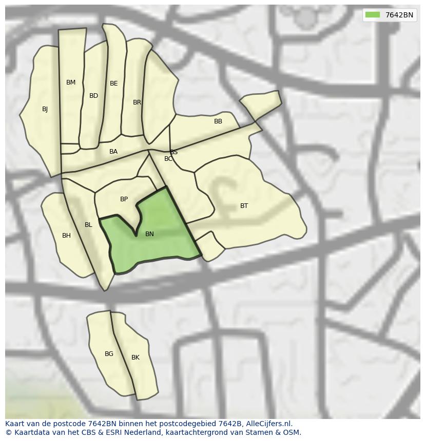 Afbeelding van het postcodegebied 7642 BN op de kaart.