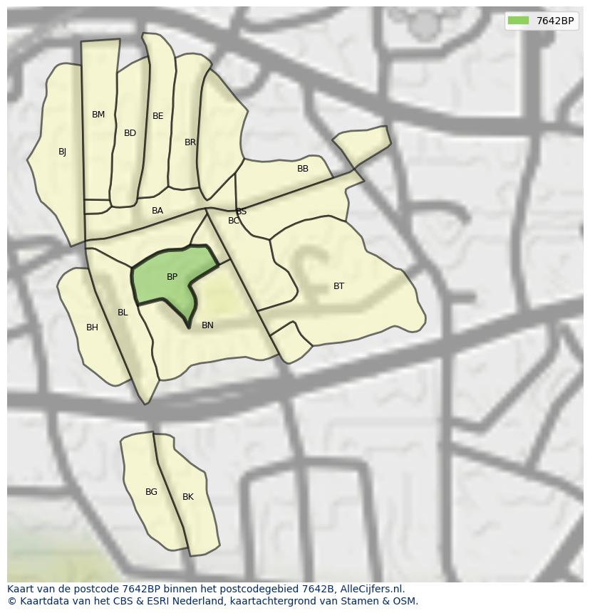 Afbeelding van het postcodegebied 7642 BP op de kaart.