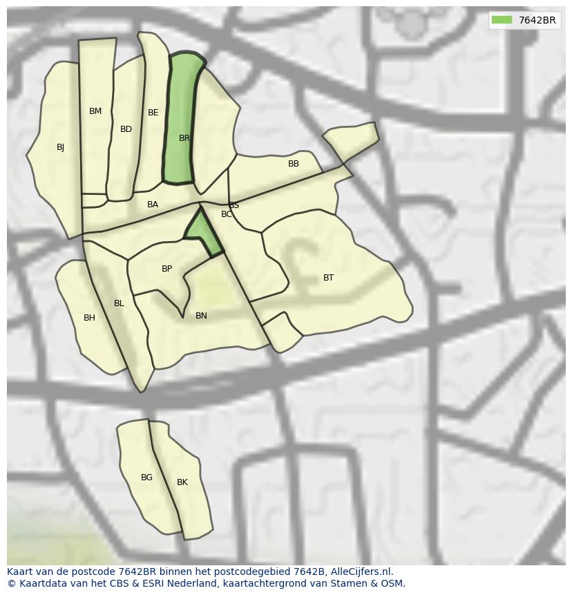 Afbeelding van het postcodegebied 7642 BR op de kaart.