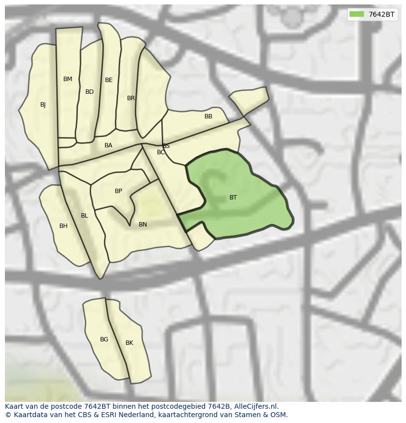 Afbeelding van het postcodegebied 7642 BT op de kaart.
